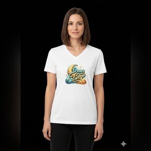 Women's White Graphic V-Neck T-Shirt